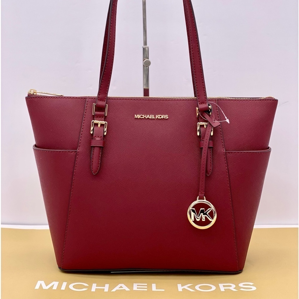 Michael Kors Large Charlotte Tote Shoulder Bag Dark Cherry - Picture 7 of 11